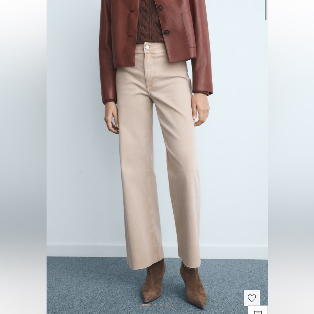 Stylish Tan Wide-Leg Pants- MANGO